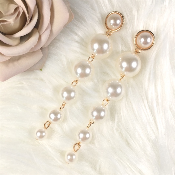 Pearl Cascade Drop Dangle Earrings - Picture 3 of 8